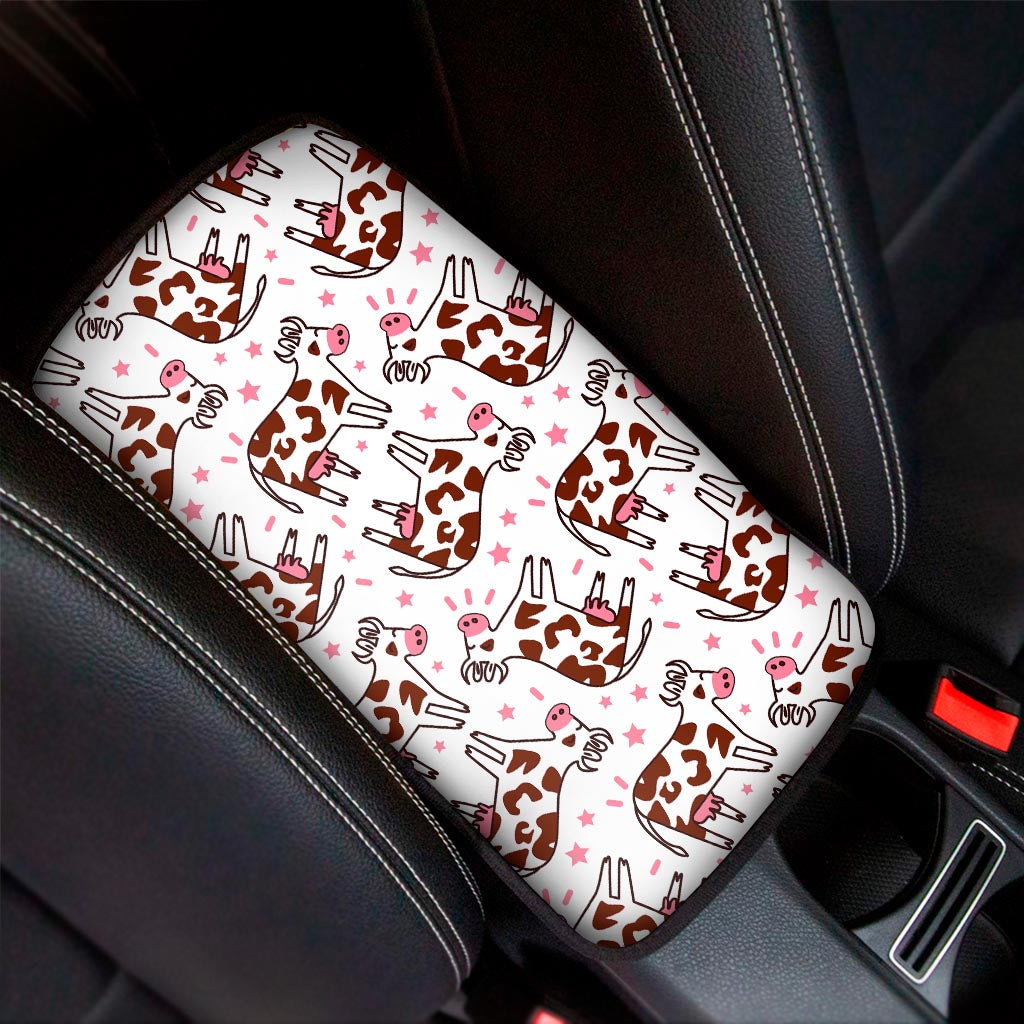 Cartoon Happy Dairy Cow Pattern Print Car Center Console Cover