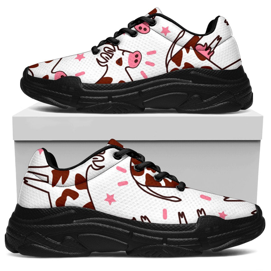 Cartoon Happy Dairy Cow Pattern Print Chunky Sneakers