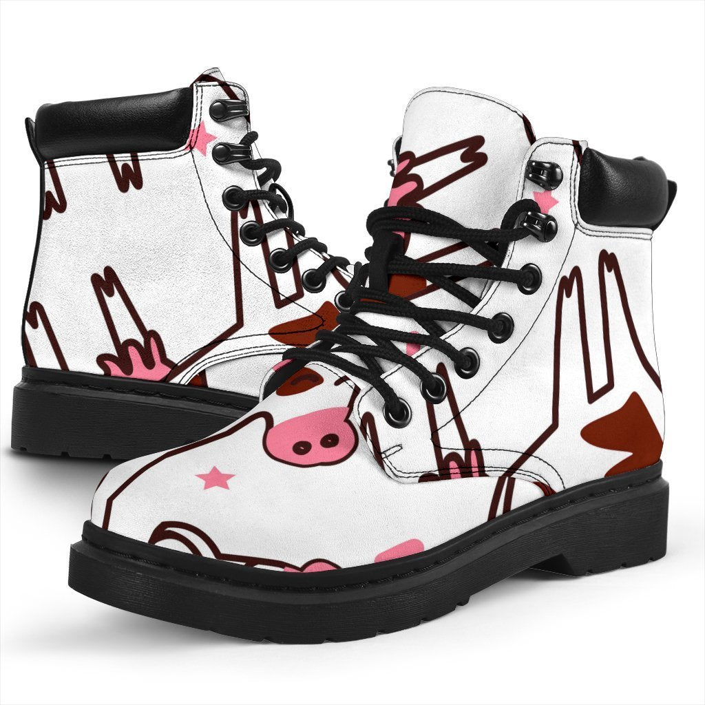 Cartoon Happy Dairy Cow Pattern Print Classic Boots