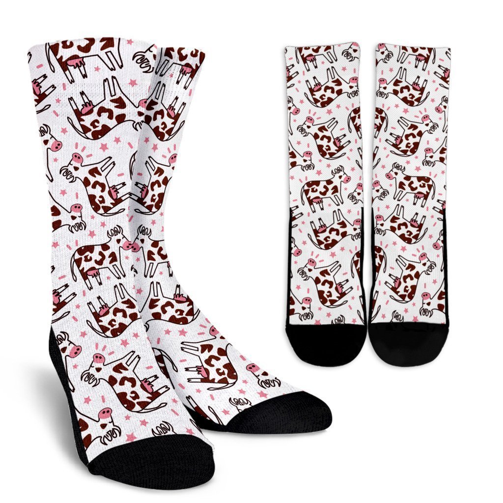 Cartoon Happy Dairy Cow Pattern Print Crew Socks