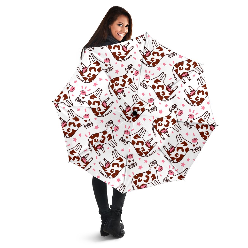 Cartoon Happy Dairy Cow Pattern Print Foldable Umbrella