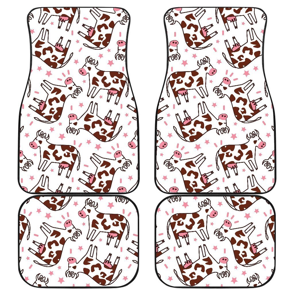 Cartoon Happy Dairy Cow Pattern Print Front and Back Car Floor Mats