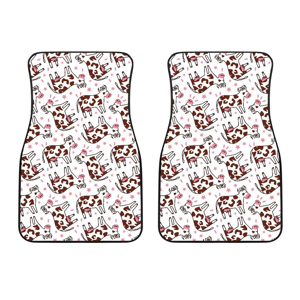 Cartoon Happy Dairy Cow Pattern Print Front Car Floor Mats