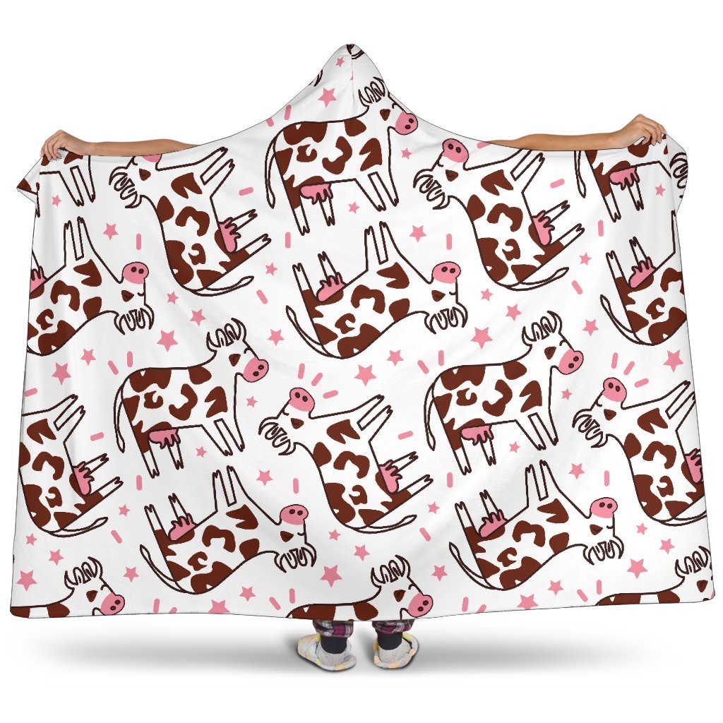 Cartoon Happy Dairy Cow Pattern Print Hooded Blanket