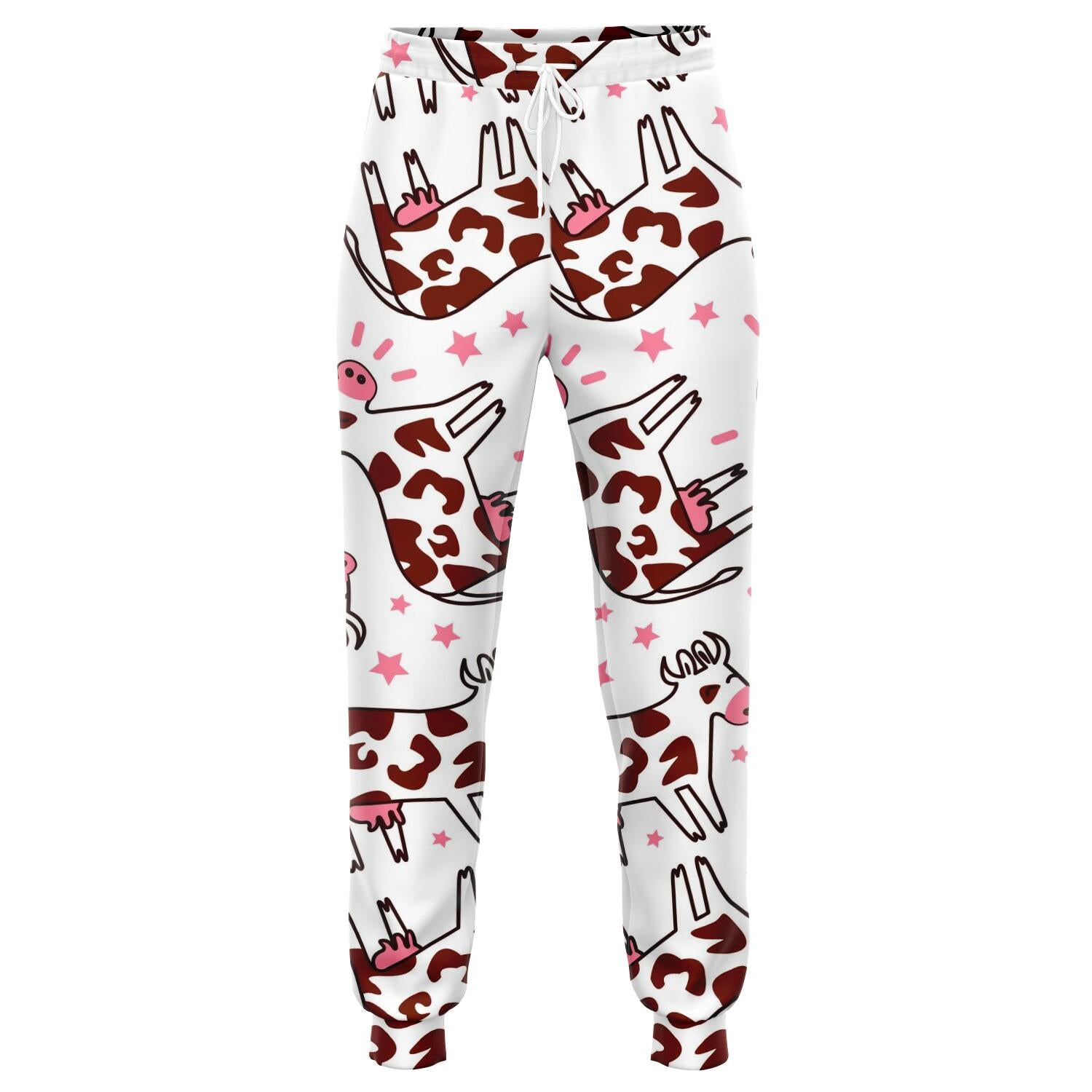 Cartoon Happy Dairy Cow Pattern Print Jogger Pants