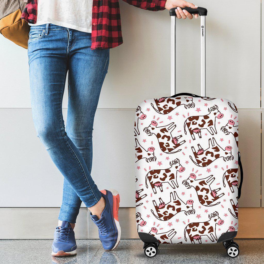 Cartoon Happy Dairy Cow Pattern Print Luggage Cover