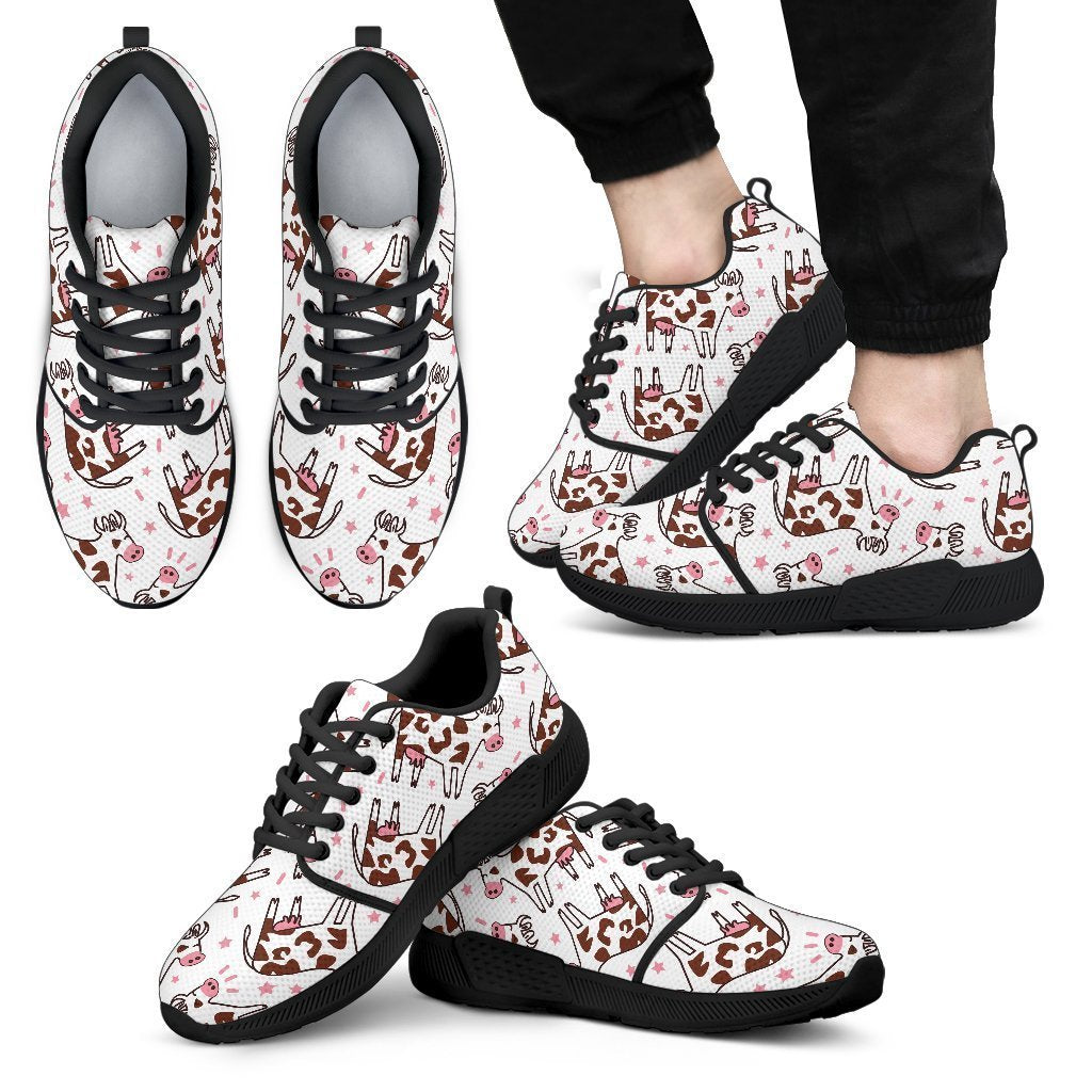 Cartoon Happy Dairy Cow Pattern Print Men's Athletic Shoes