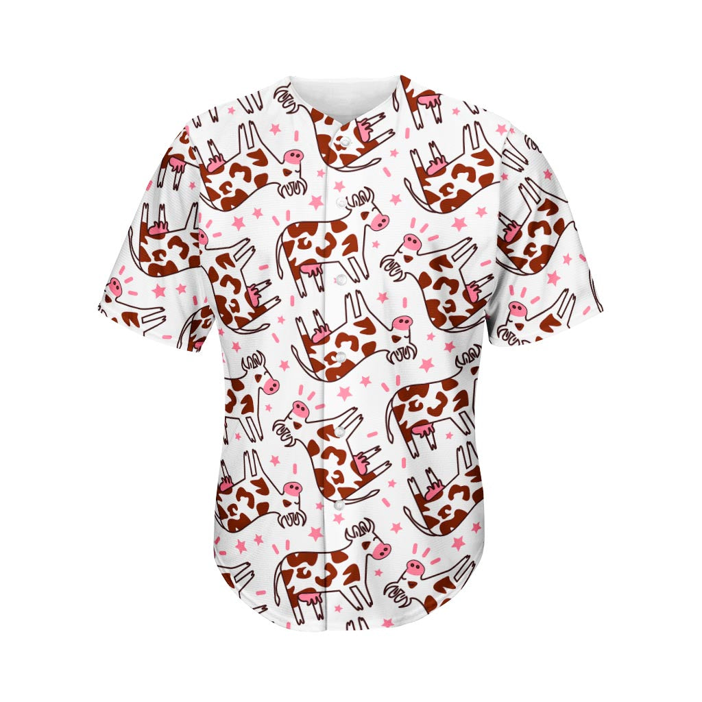 Cartoon Happy Dairy Cow Pattern Print Men's Baseball Jersey