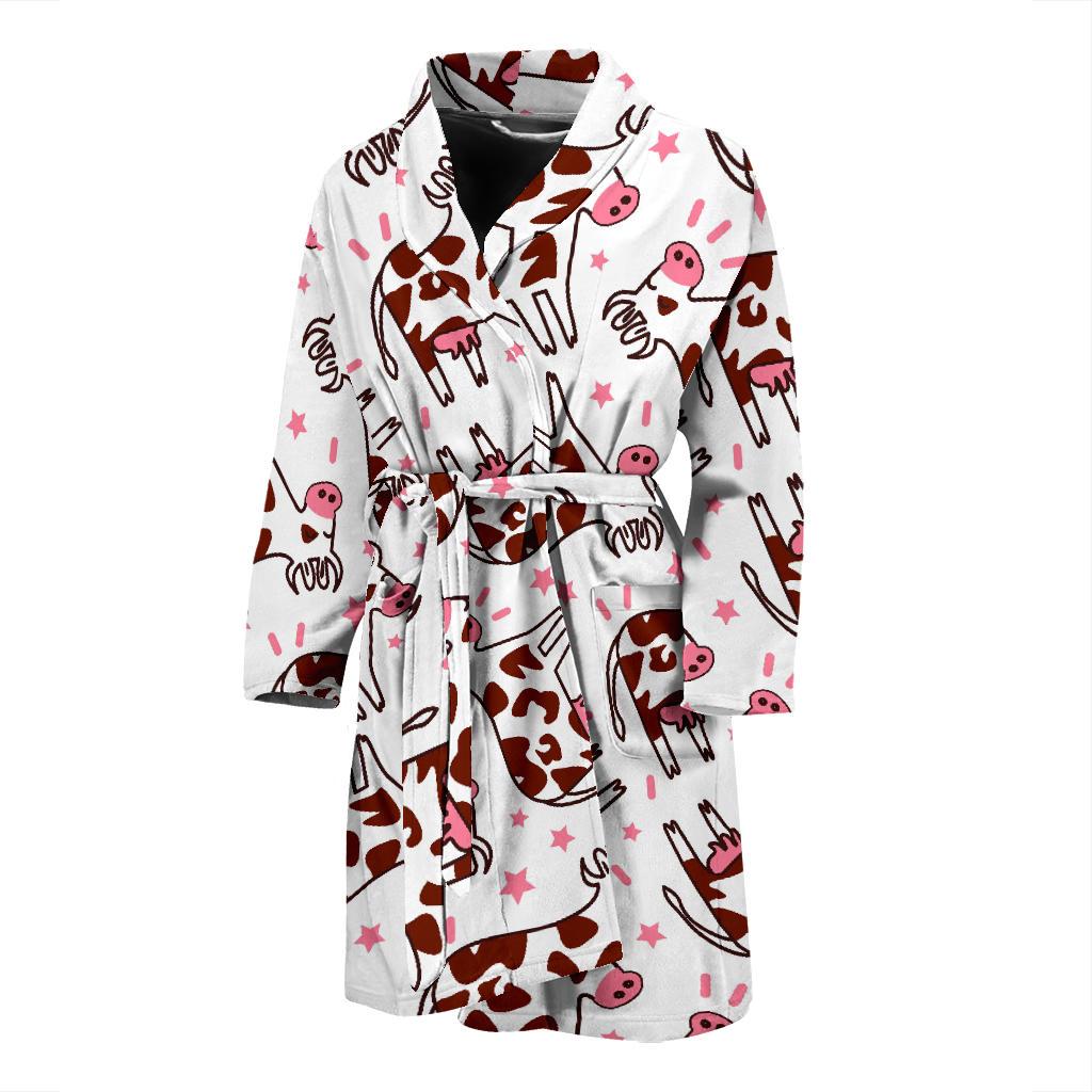 Cartoon Happy Dairy Cow Pattern Print Men's Bathrobe