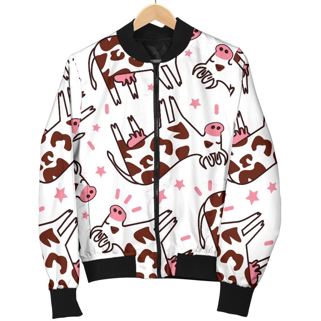 Cartoon Happy Dairy Cow Pattern Print Men's Bomber Jacket