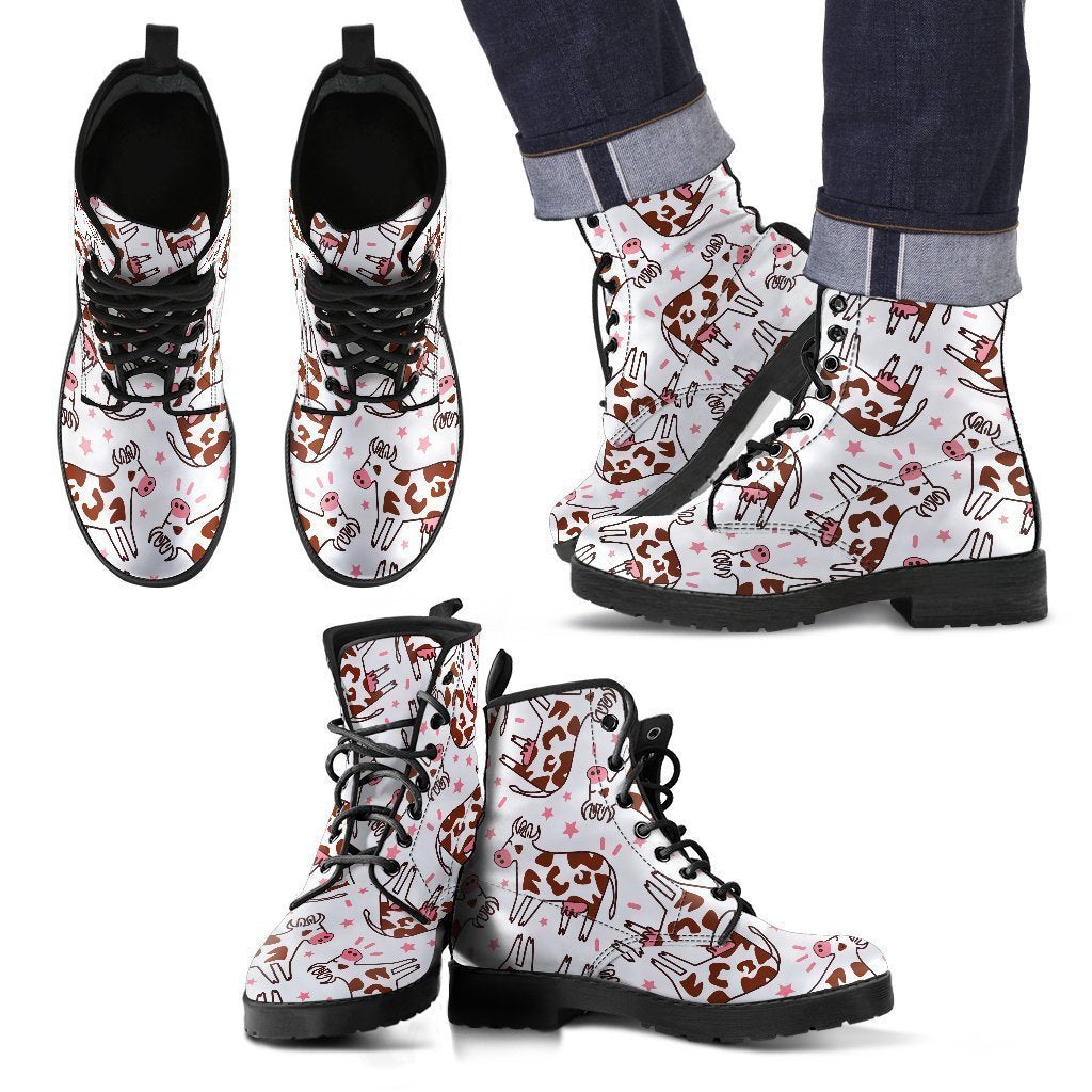 Cartoon Happy Dairy Cow Pattern Print Men's Boots