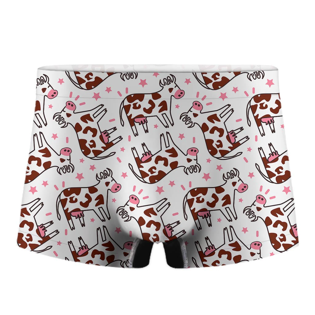 Cartoon Happy Dairy Cow Pattern Print Men's Boxer Briefs