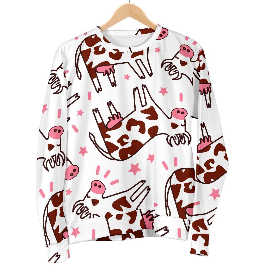 Cartoon Happy Dairy Cow Pattern Print Men's Crewneck Sweatshirt