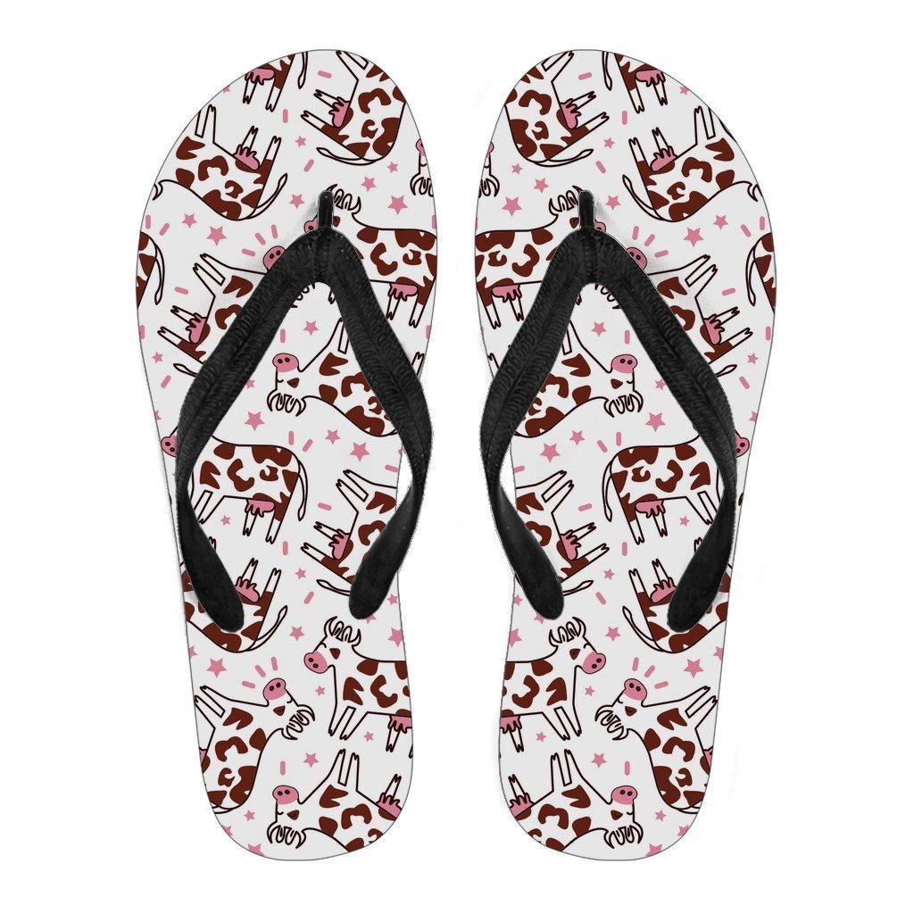 Cartoon Happy Dairy Cow Pattern Print Men's Flip Flops