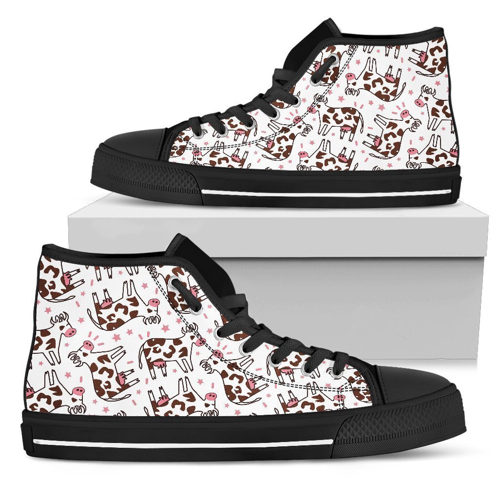 Cartoon Happy Dairy Cow Pattern Print Men's High Top Shoes