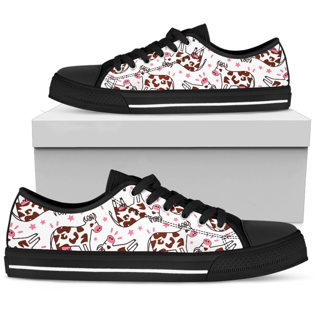 Cartoon Happy Dairy Cow Pattern Print Men's Low Top Shoes