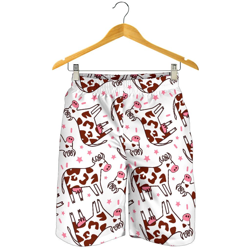 Cartoon Happy Dairy Cow Pattern Print Men's Shorts