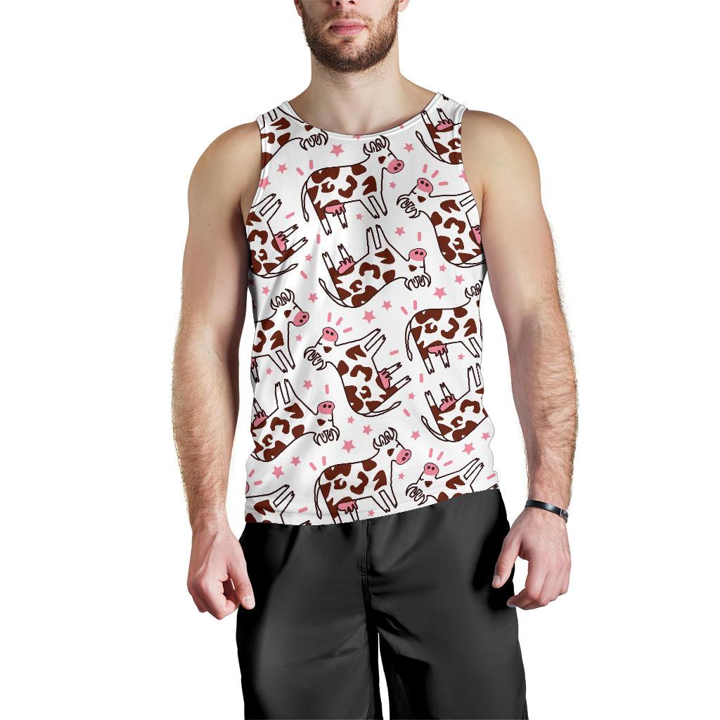 Cartoon Happy Dairy Cow Pattern Print Men's Tank Top