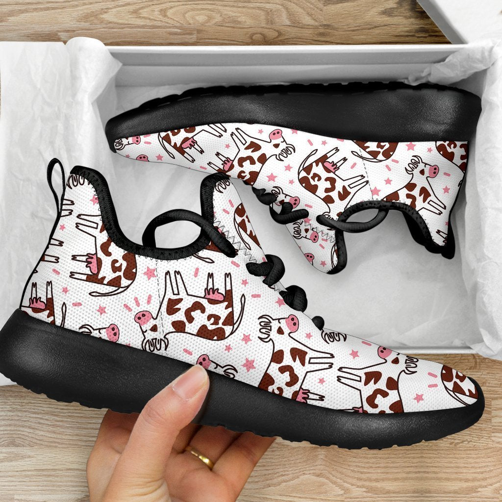 Cartoon Happy Dairy Cow Pattern Print Mesh Knit Shoes