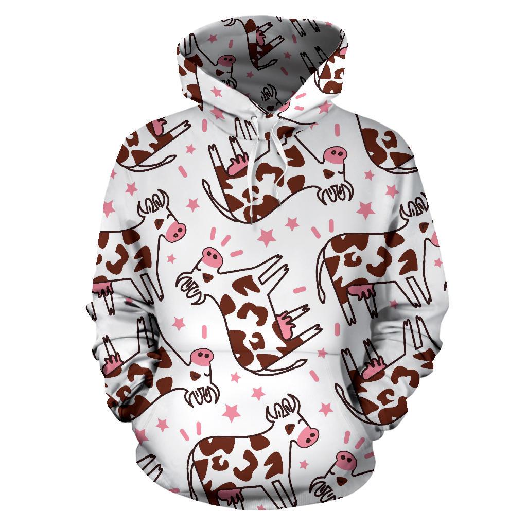 Cartoon Happy Dairy Cow Pattern Print Pullover Hoodie