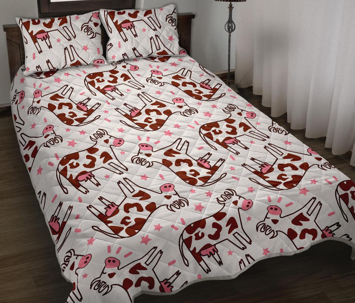 Cartoon Happy Dairy Cow Pattern Print Quilt Bed Set