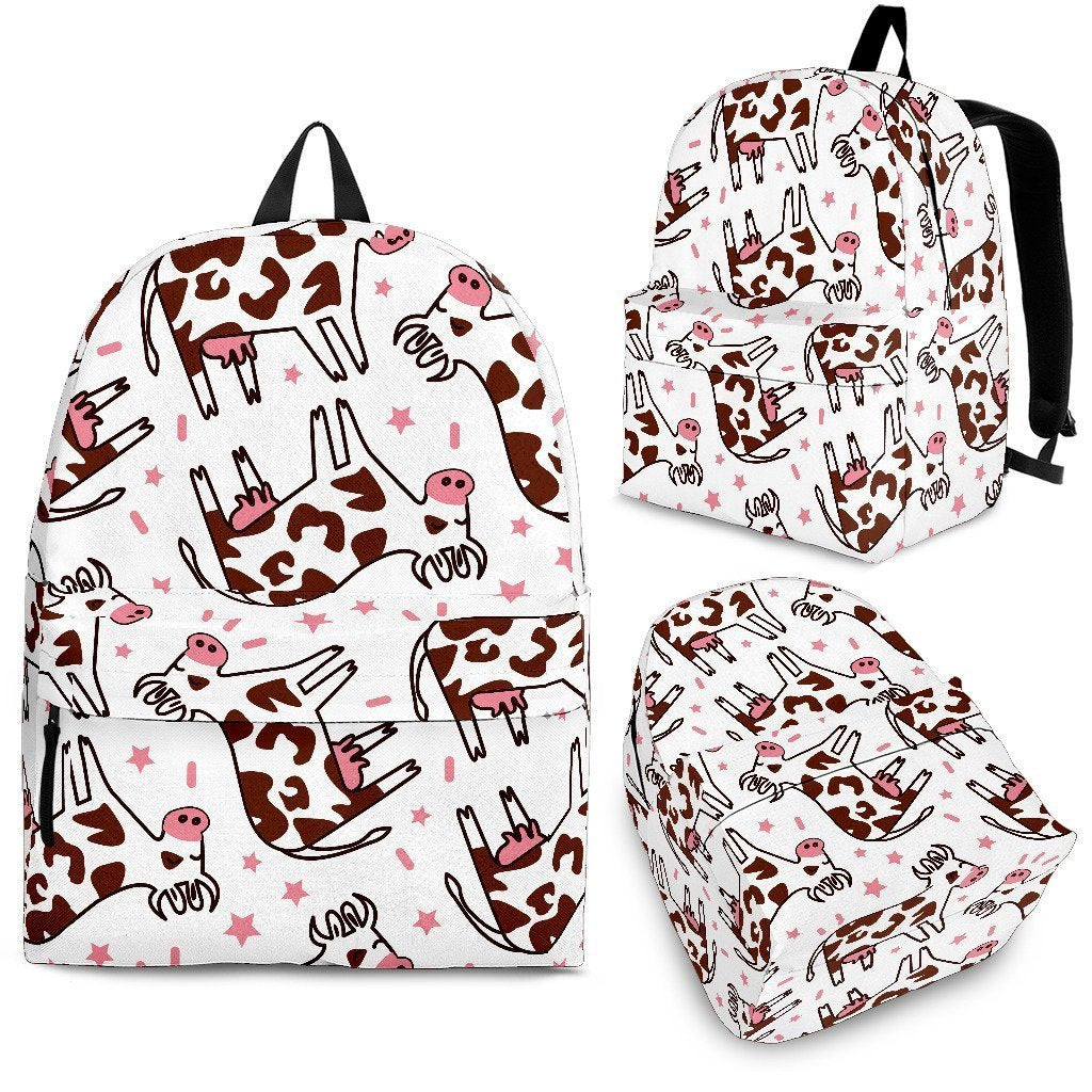 Cartoon Happy Dairy Cow Pattern Print School Backpack