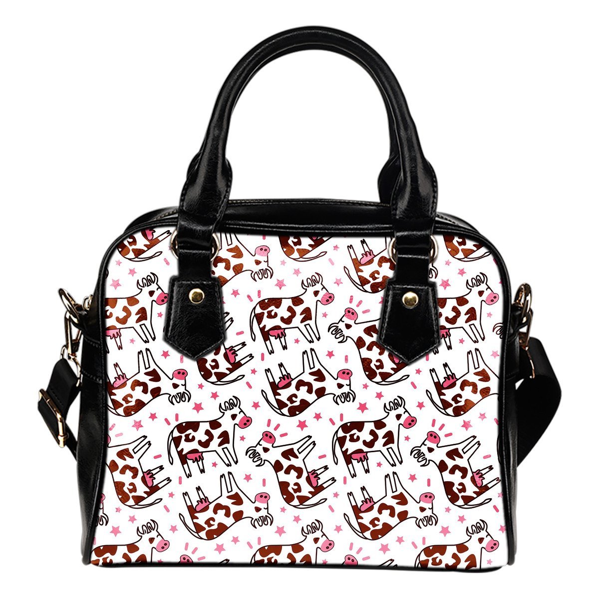 Cartoon Happy Dairy Cow Pattern Print Shoulder Handbag