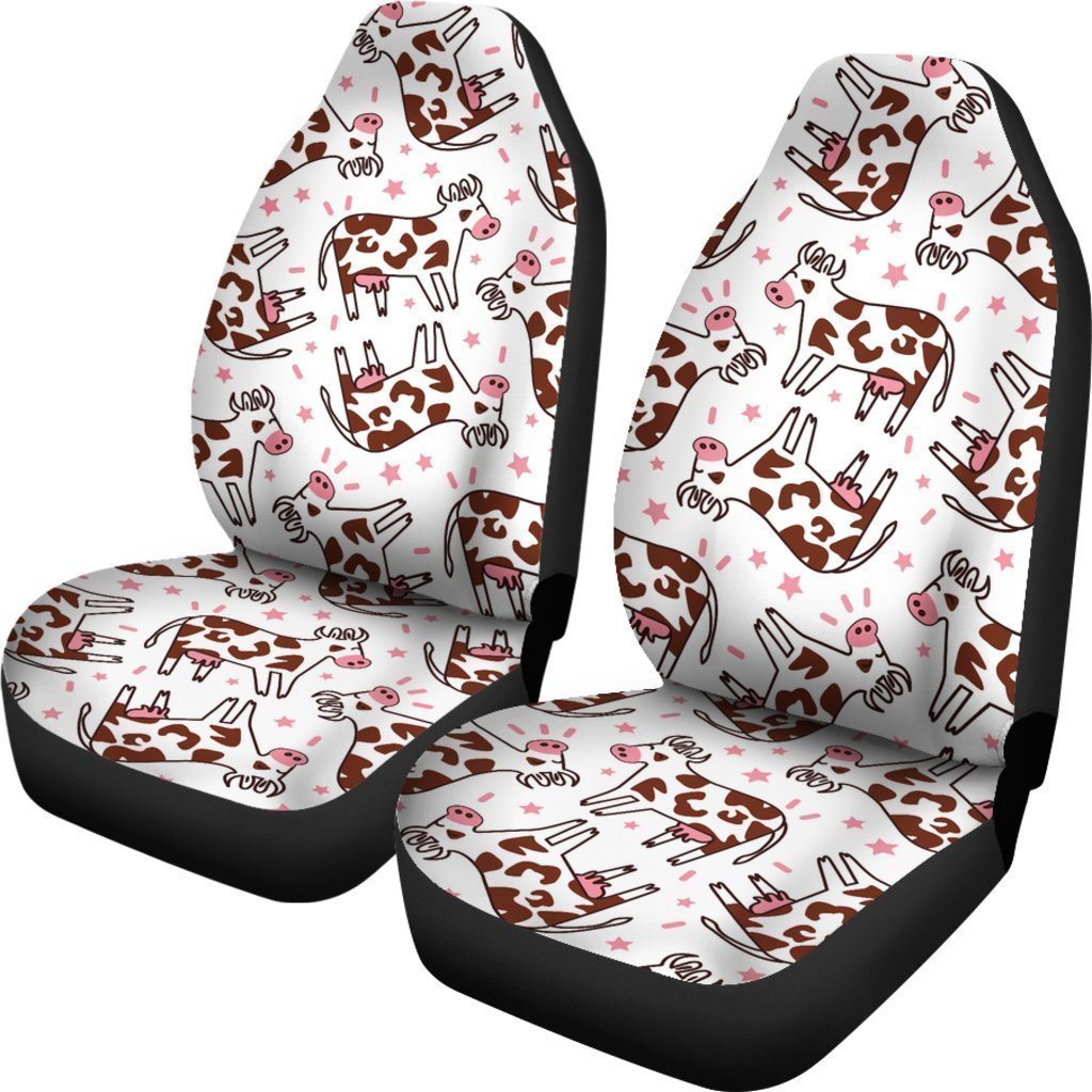 Cartoon Happy Dairy Cow Pattern Print Universal Fit Car Seat Covers