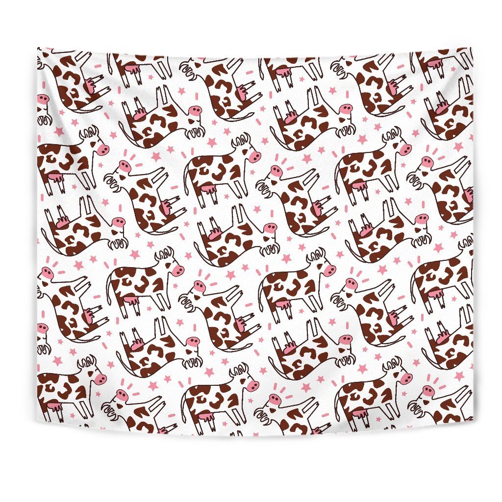 Cartoon Happy Dairy Cow Pattern Print Wall Tapestry