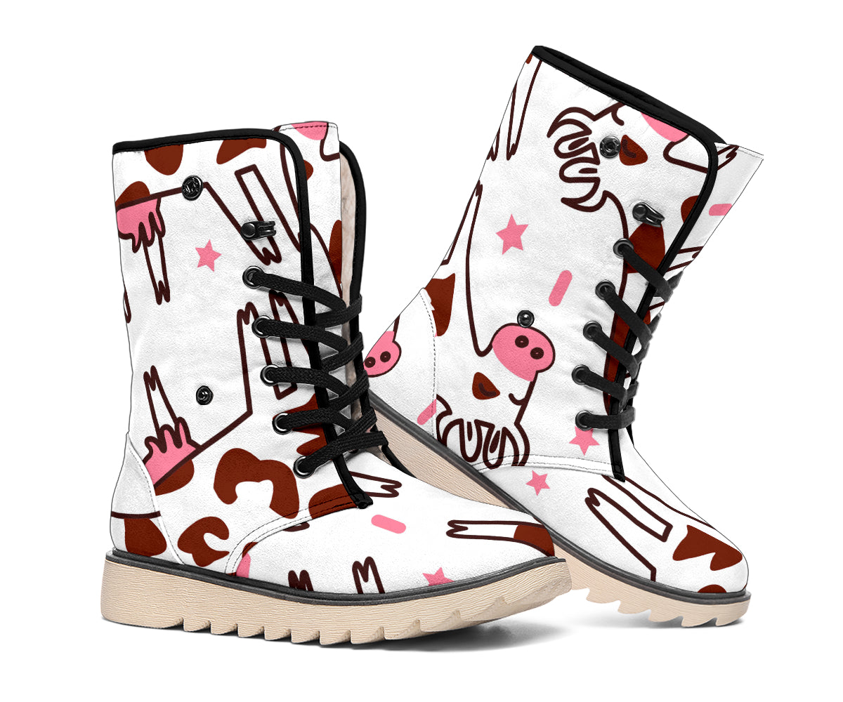 Cartoon Happy Dairy Cow Pattern Print Winter Boots