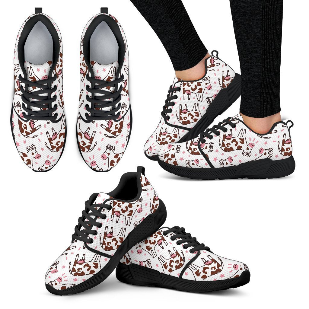 Cartoon Happy Dairy Cow Pattern Print Women's Athletic Shoes