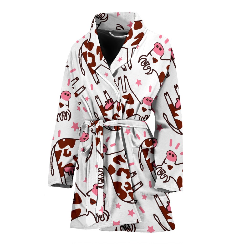 Cartoon Happy Dairy Cow Pattern Print Women's Bathrobe