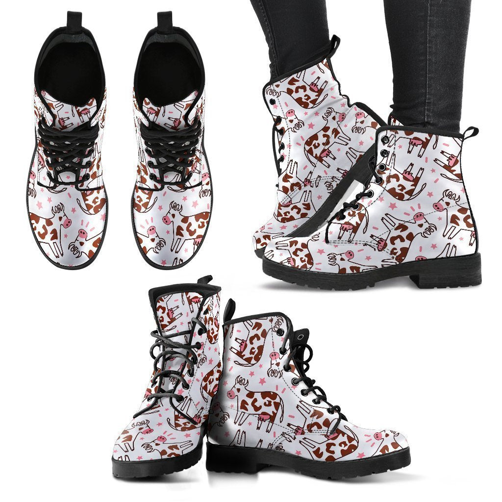 Cartoon Happy Dairy Cow Pattern Print Women's Boots