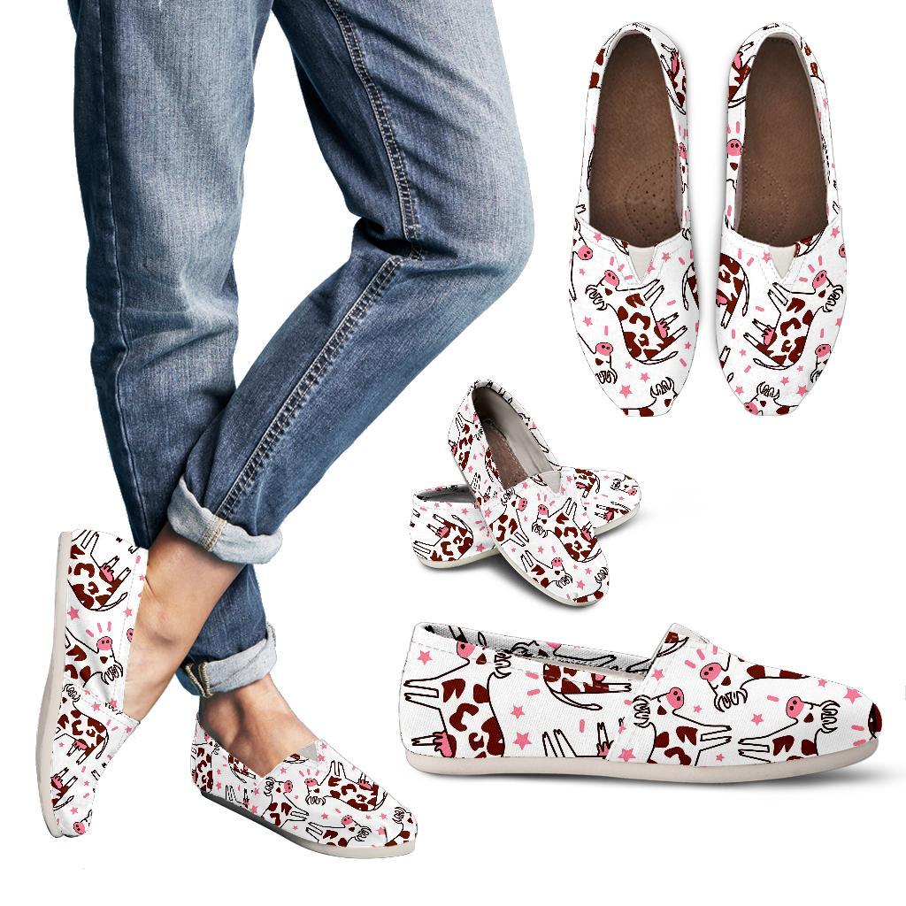 Cartoon Happy Dairy Cow Pattern Print Women's Casual Canvas Shoes