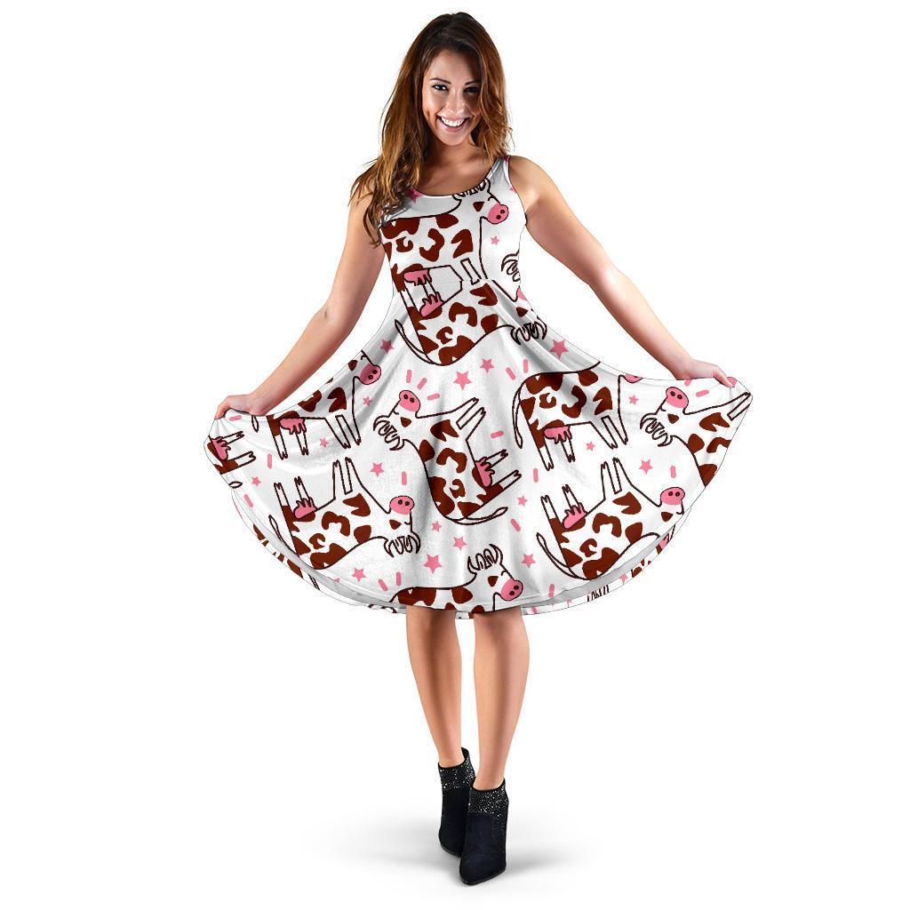 Cartoon Happy Dairy Cow Pattern Print Women's Dress