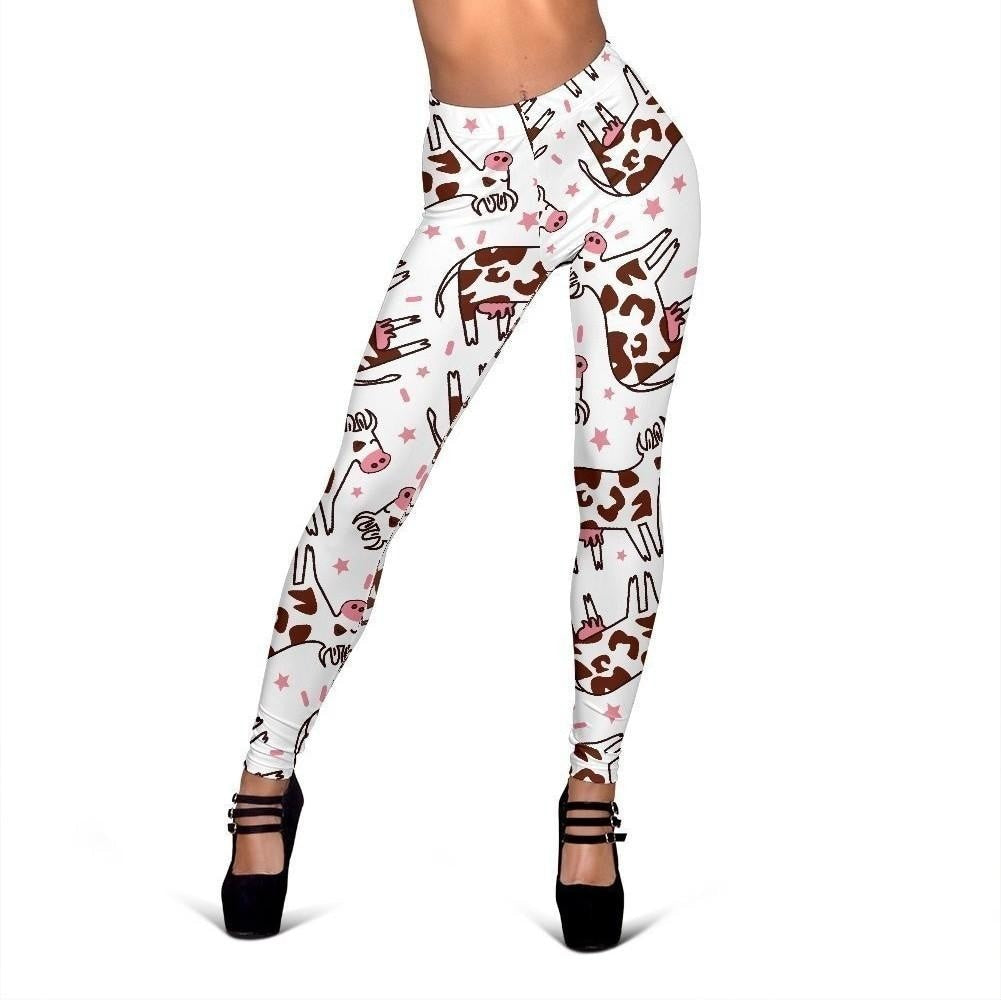 Cartoon Happy Dairy Cow Pattern Print Women's Leggings