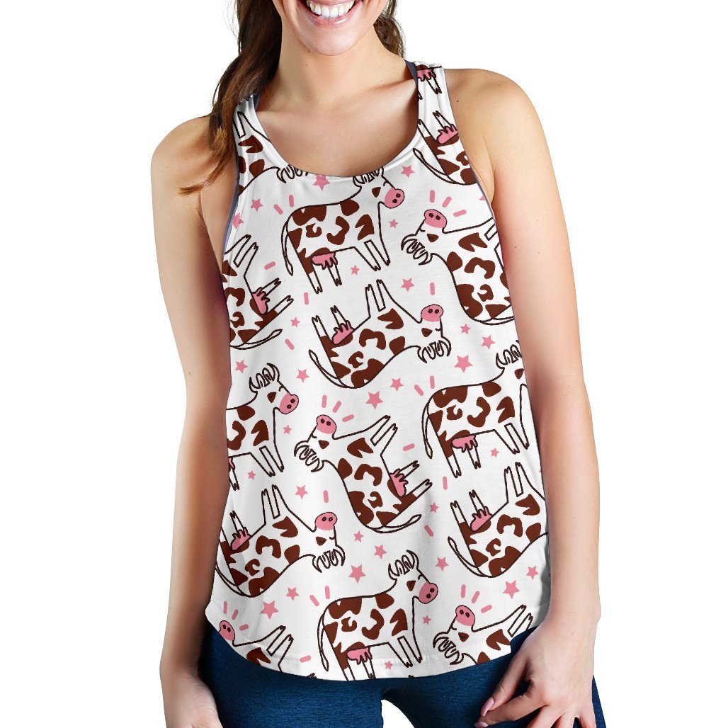 Cartoon Happy Dairy Cow Pattern Print Women's Racerback Tank Top