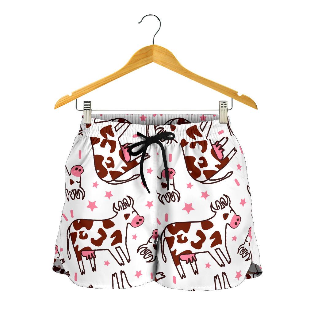 Cartoon Happy Dairy Cow Pattern Print Women's Shorts