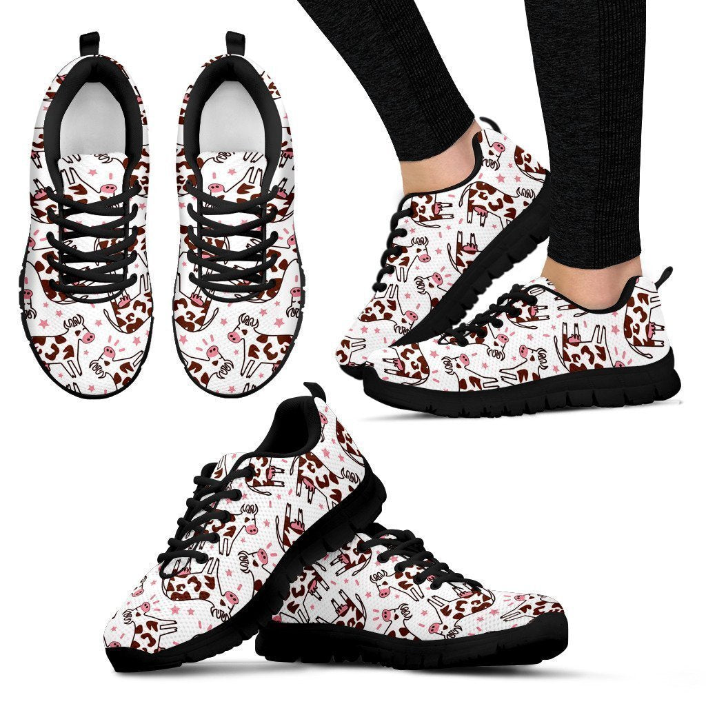 Cartoon Happy Dairy Cow Pattern Print Women's Sneakers