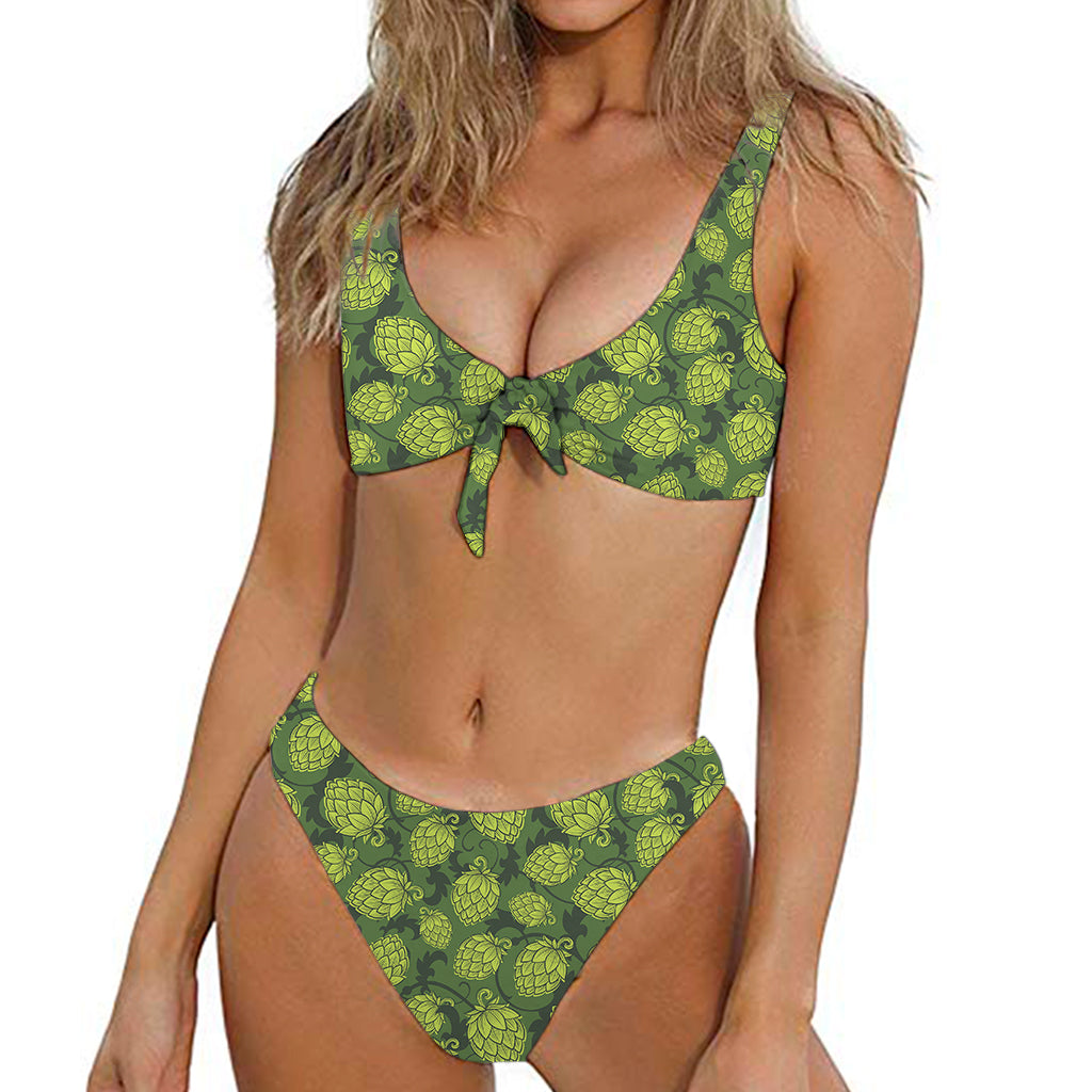 Cartoon Hop Cone Pattern Print Front Bow Tie Bikini