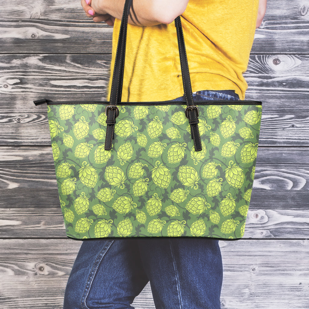 Cartoon Hop Cone Pattern Print Leather Tote Bag