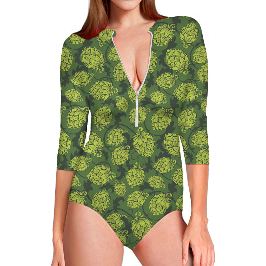 Cartoon Hop Cone Pattern Print Long Sleeve One Piece Swimsuit