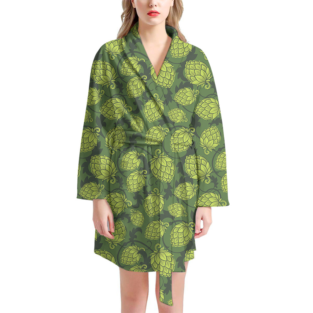 Cartoon Hop Cone Pattern Print Women's Bathrobe