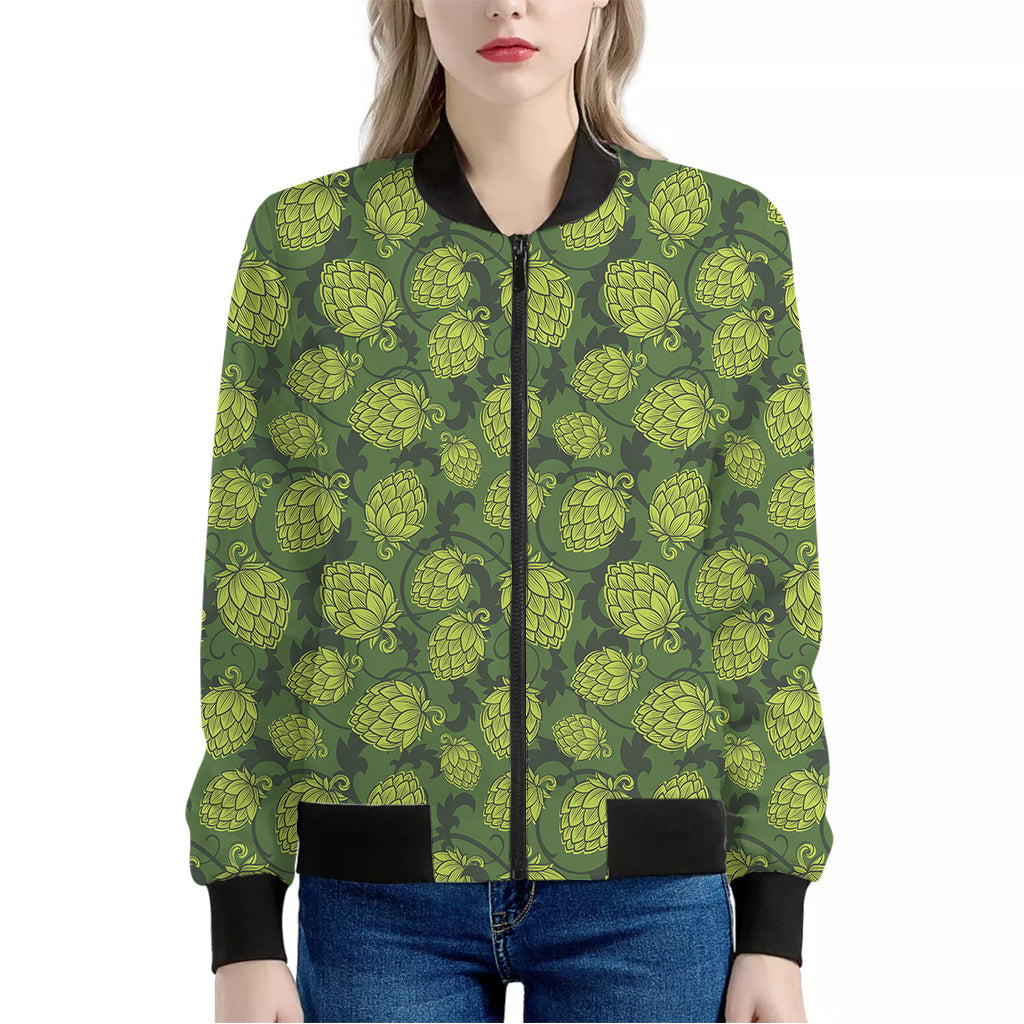 Cartoon Hop Cone Pattern Print Women's Bomber Jacket