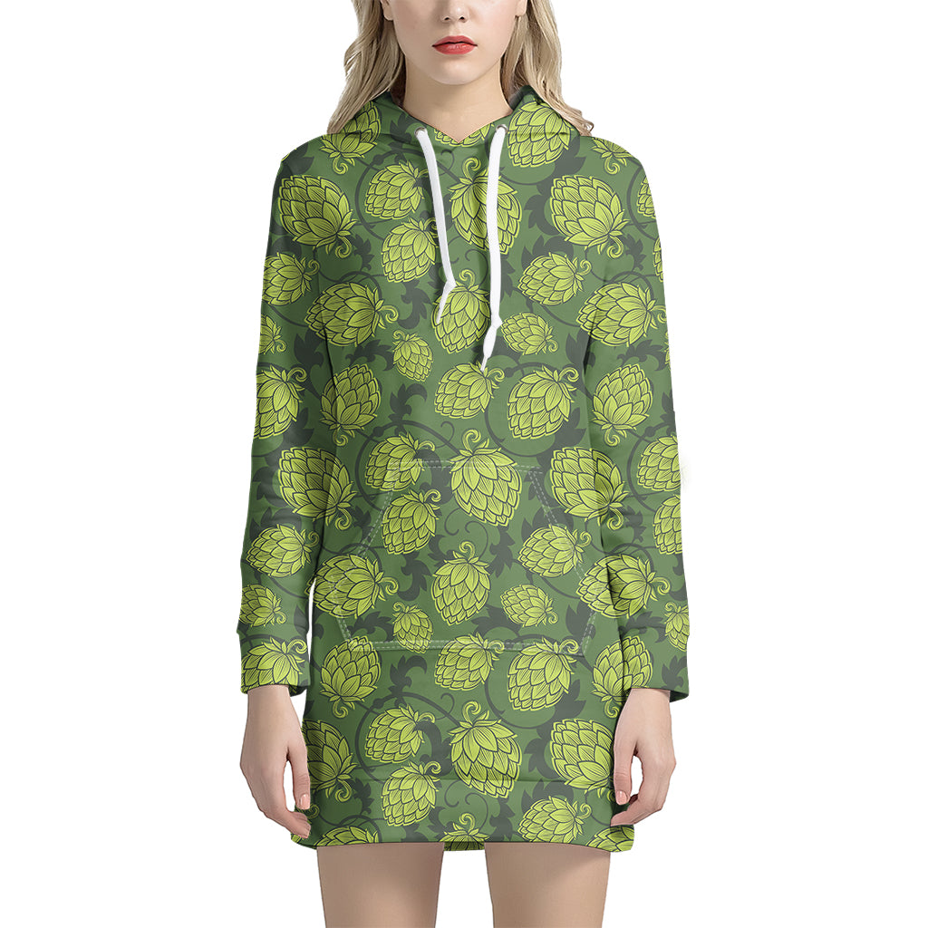 Cartoon Hop Cone Pattern Print Women's Pullover Hoodie Dress