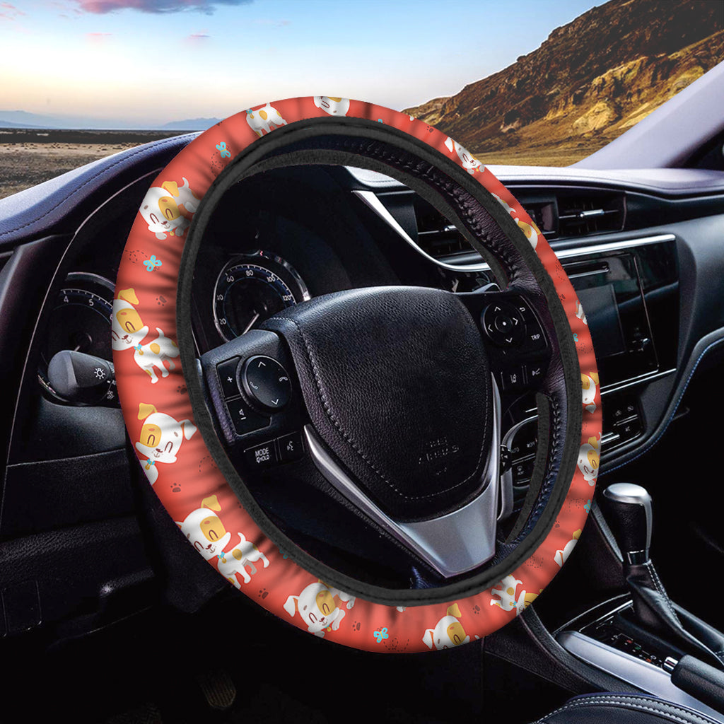 Cartoon Jack Russell Terrier Print Car Steering Wheel Cover