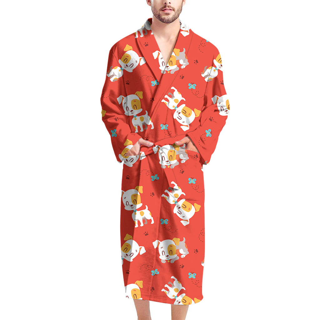 Cartoon Jack Russell Terrier Print Men's Bathrobe