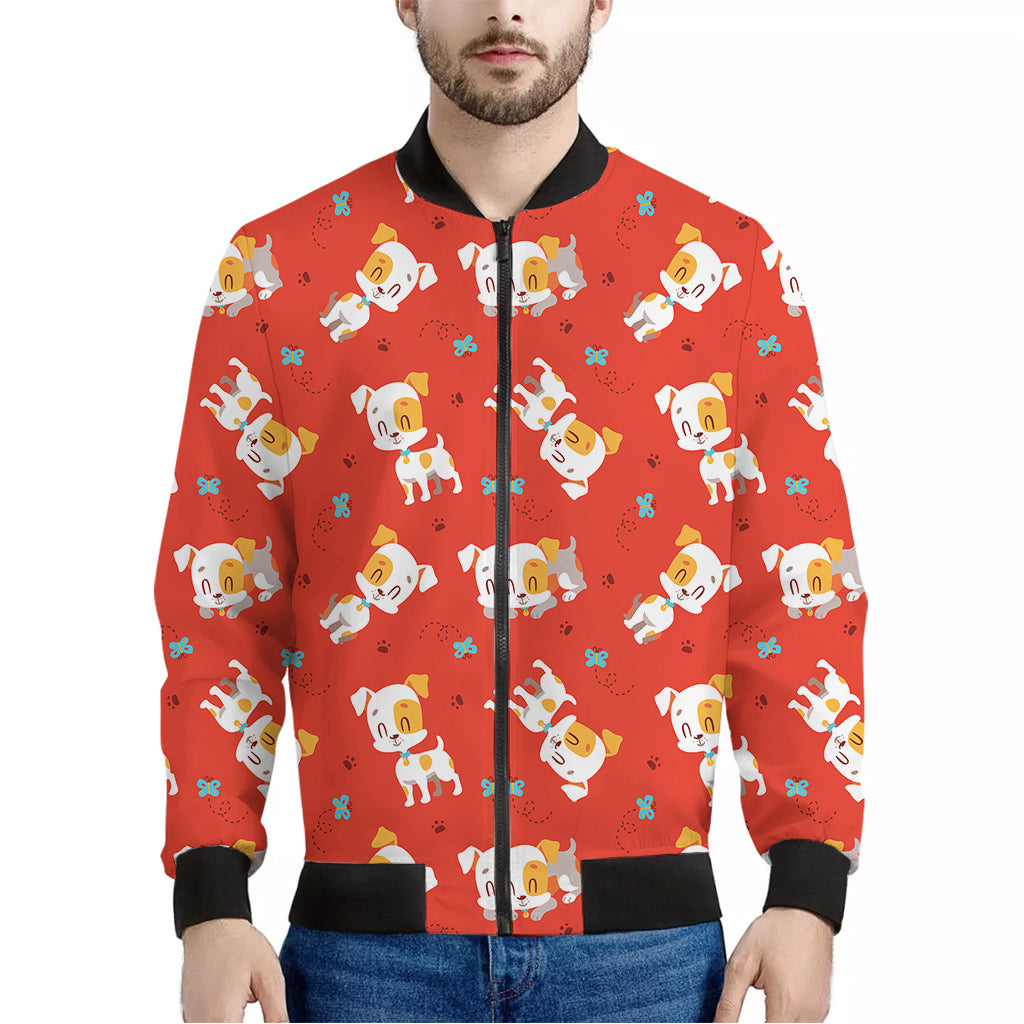 Cartoon Jack Russell Terrier Print Men's Bomber Jacket