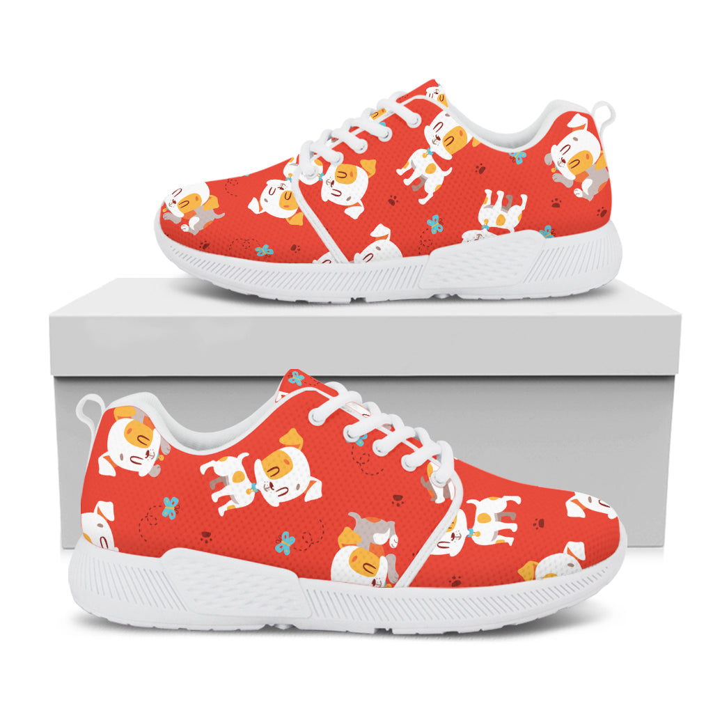 Cartoon Jack Russell Terrier Print White Athletic Shoes