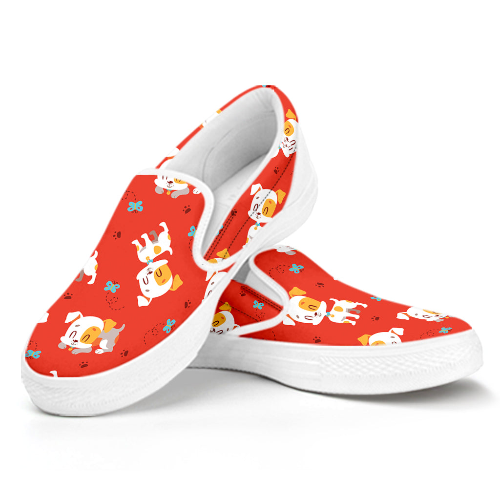 Cartoon Jack Russell Terrier Print White Slip On Shoes